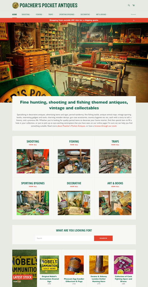 Poacher's Pocket Antiques Shopify e-commerce website